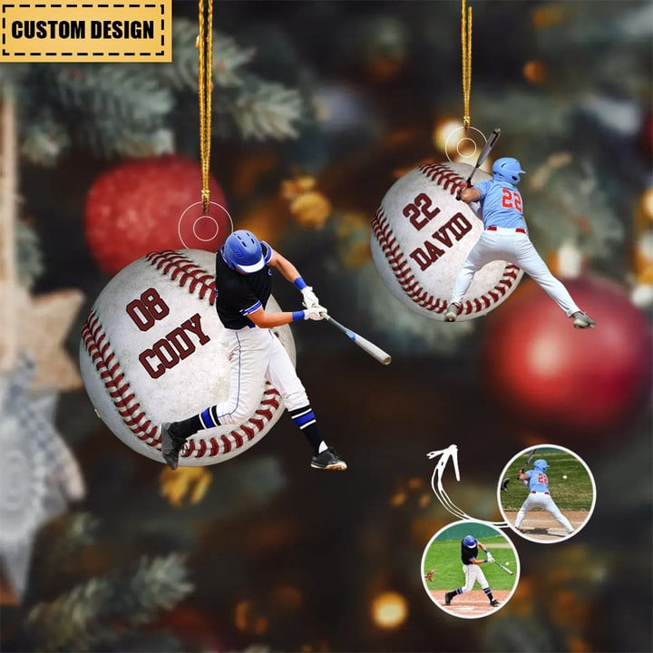 Custom Photo Baseball Player And Ball Acrylic Ornament, Custom Christmas Ornament Gifts For Baseball Players