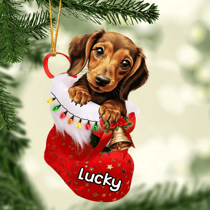 Personalized Awesome Dachshund Dog In Christmas Stocking Acrylic Ornament, Christmas Gifts Ornament for Dog Lover