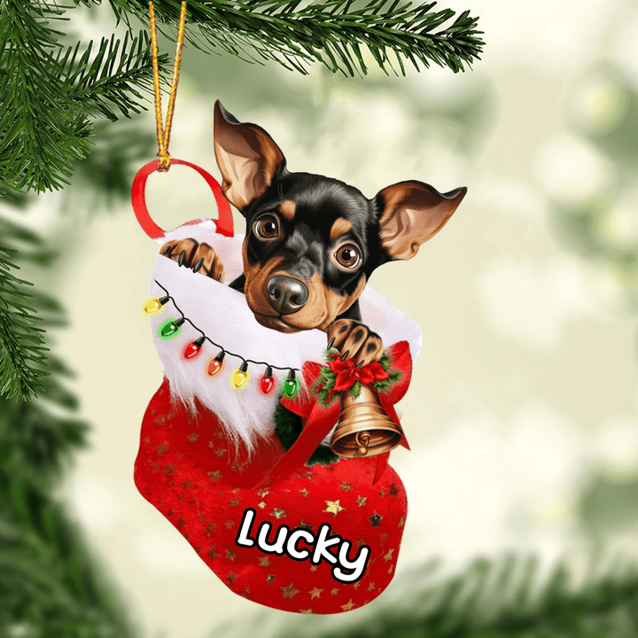 Customized Manchester Terrier Dog In Christmas Stocking Acrylic Ornament, Christmas Gifts Ornament for Dog Lover