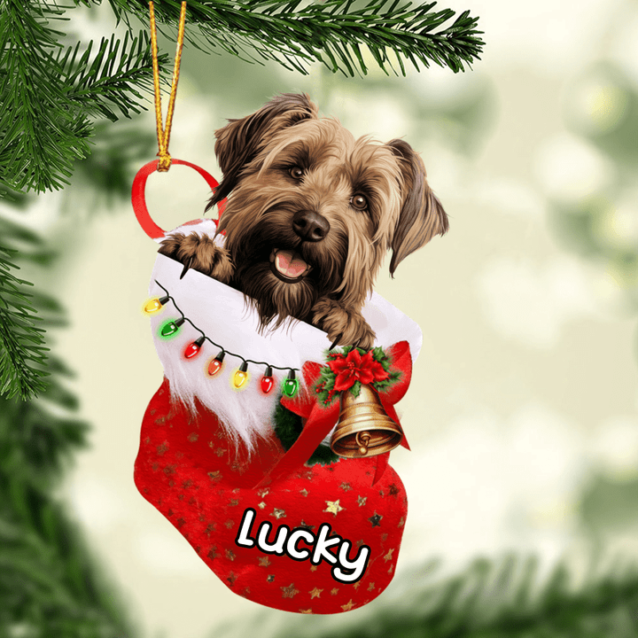 Personalized Briard Dog In Christmas Stocking Acrylic Ornament, Christmas Gifts Ornament for Dog Lover