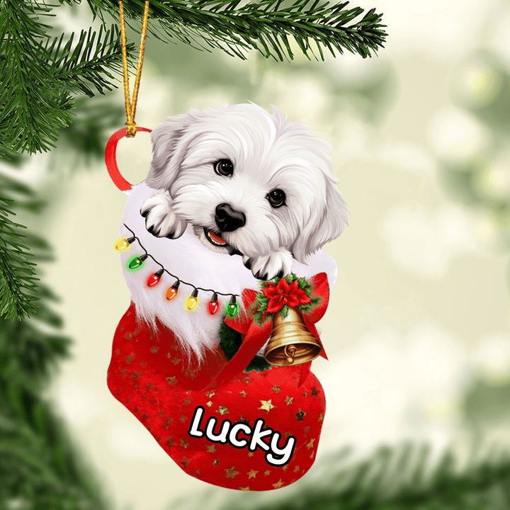 Personalized Coton De Tulear Dog In Christmas Stocking Acrylic Ornament, Christmas Gifts Ornament for Dog Lover