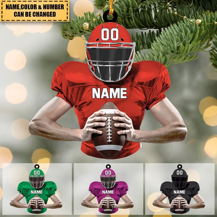 Personalized American Football Man Player Hold Ball Acrylic Ornament, Custom Christmas Ornament Gifts For Football Player