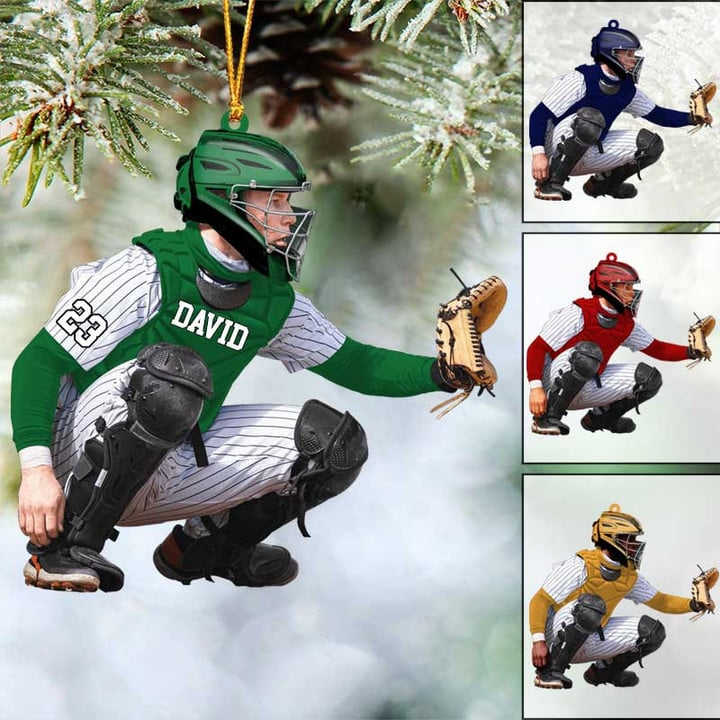 Personalized Baseball Man Male Player Catcher Acrylic Ornament, Custom Christmas Ornament Gifts For Baseball Player