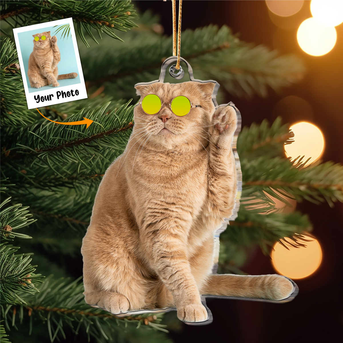 Custom Cat Moment Photo Acrylic Ornament, Christmas Gift For Cat Mom, Cat Dad, Family