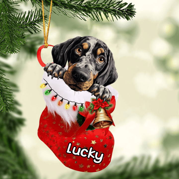 Personalized Bluetick Christmas Stocking Acrylic Ornament, Christmas Gifts Ornament for Dog Lover