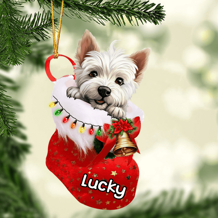 West Highland White Terrier Dog In Christmas Stocking Acrylic Ornament, Christmas Gifts Ornament for Dog Lover