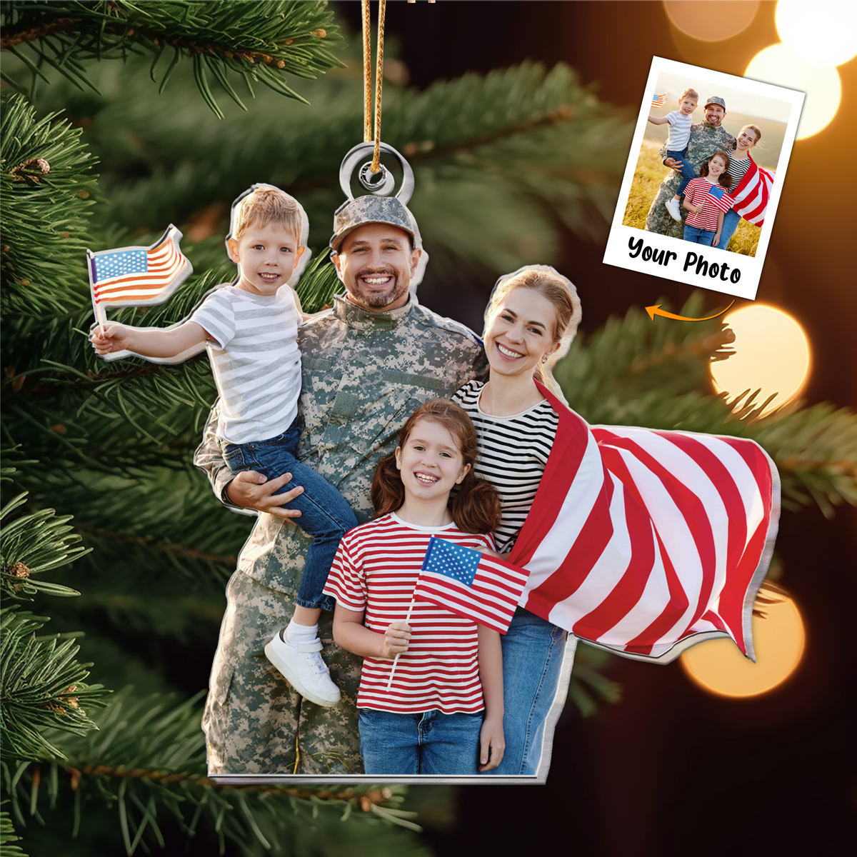 Customized Family Moment In Independence Day Photo Acrylic Ornament, Meaningful Anniversary Gift For Family