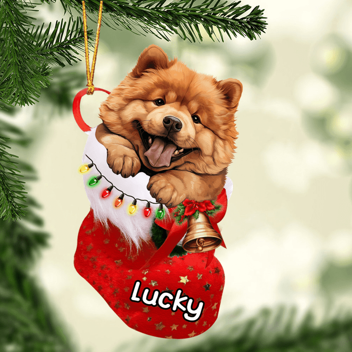 Personalized Chow Chow Dog In Christmas Stocking Acrylic Ornament, Christmas Gifts Ornament for Dog Lover