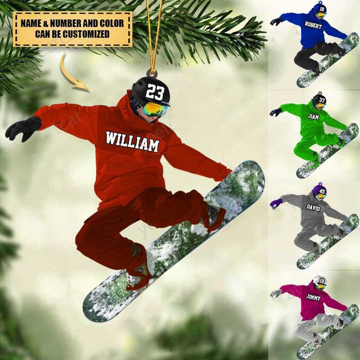 Personalized Snowboarding Athletes Acrylic Ornament, Custom Christmas Ornament Gifts For Snowboarding Lover