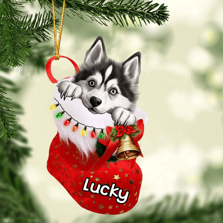 Customized Siberian Husky Dog In Christmas Stocking Acrylic Ornament, Christmas Gifts Ornament for Dog Lover