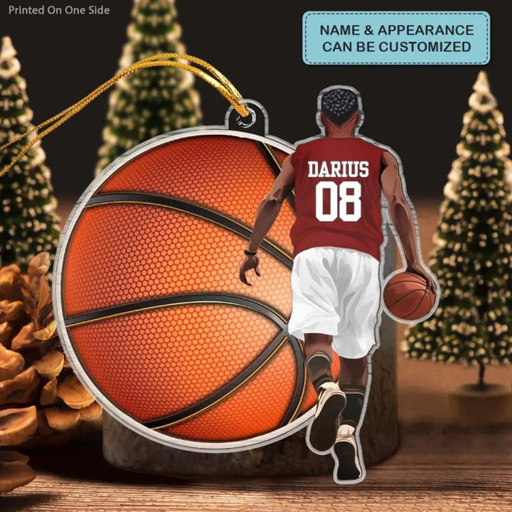 Personalized Male Basketball Player Acrylic Ornament, Custom Christmas Ornament Gifts For Basketball Player