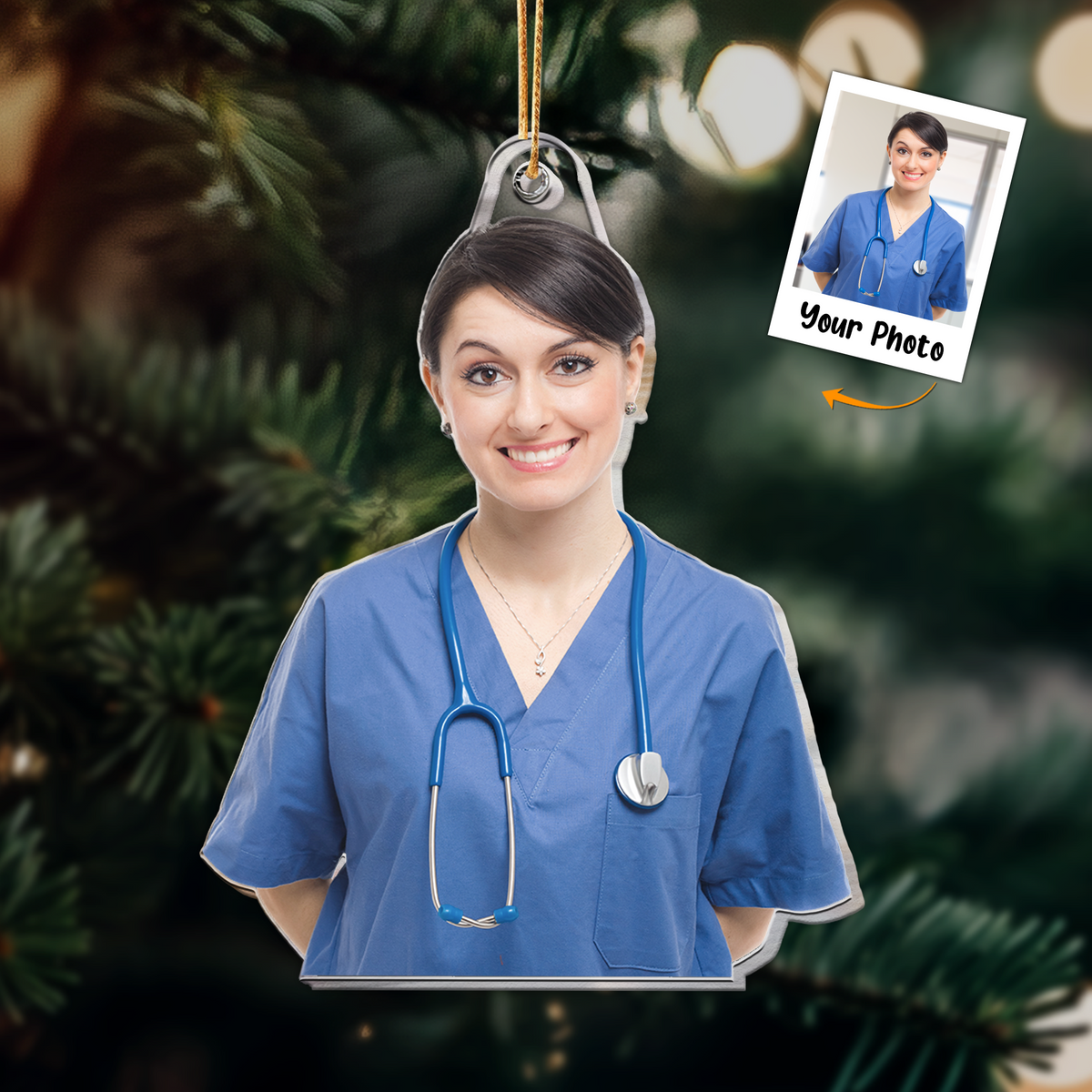 Personalized Female Nurse Photo Acrylic Ornament, Meaningful Anniversary Gift For Daughter, Mom, Granddaughter