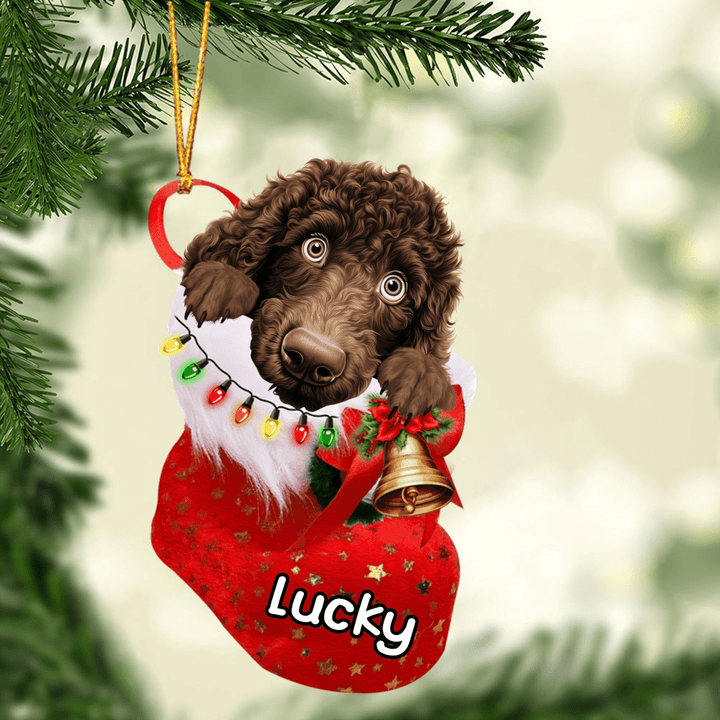 Customized Irish Water Spaniel Dog In Christmas Stocking Acrylic Ornament, Christmas Gifts Ornament for Dog Lover