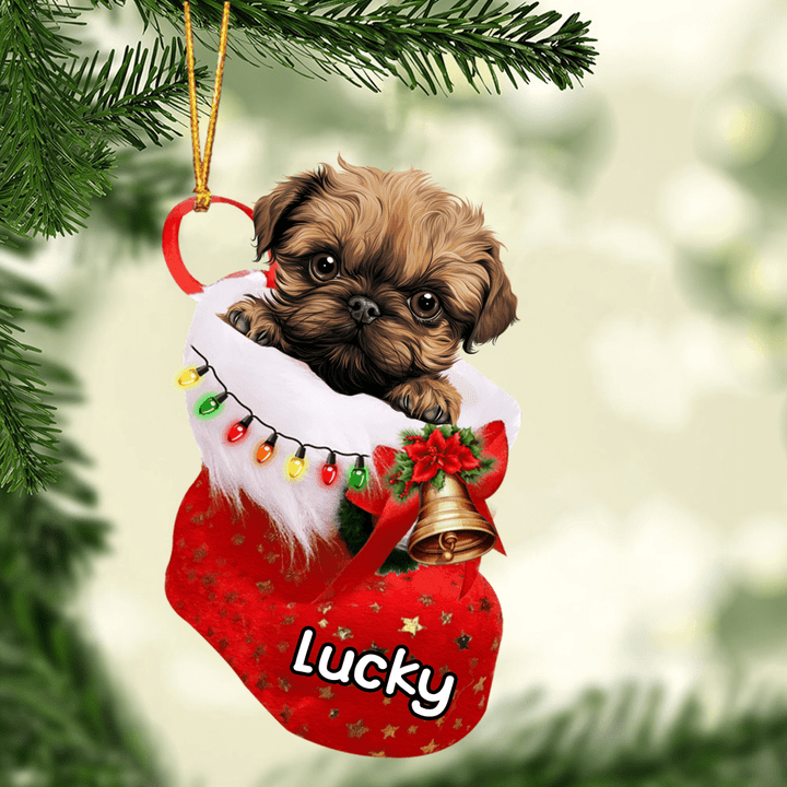 Personalized Brussels Griffo Dog In Christmas Stocking Acrylic Ornament, Christmas Gifts Ornament for Dog Lover