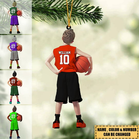 Personalized Kids Little Boy Basketball Player Acrylic Ornament, Custom Christmas Ornament Gifts For Son, Grandson