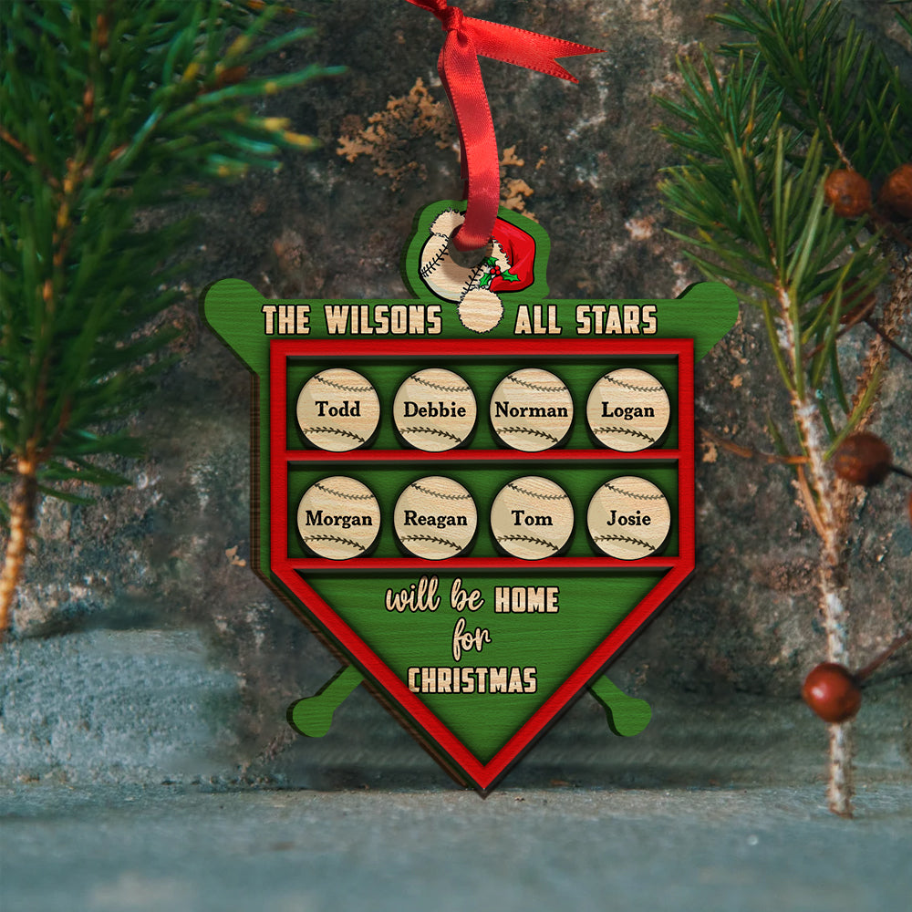 Personalized Baseball Family Wood Ornament All Stars Will Be Home, Custom Christmas Ornament Decor For Family