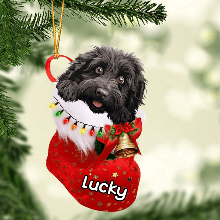 Customized Cute Puli Dog In Christmas Stocking Acrylic Ornament, Christmas Gifts Ornament for Dog Lover