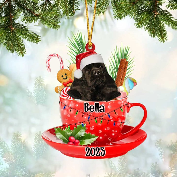 Customized Black American Cocker Spaniel & Santa Hat In Red Cup Acrylic Ornament, Personalized Gifts For Christmas, Dog Mom