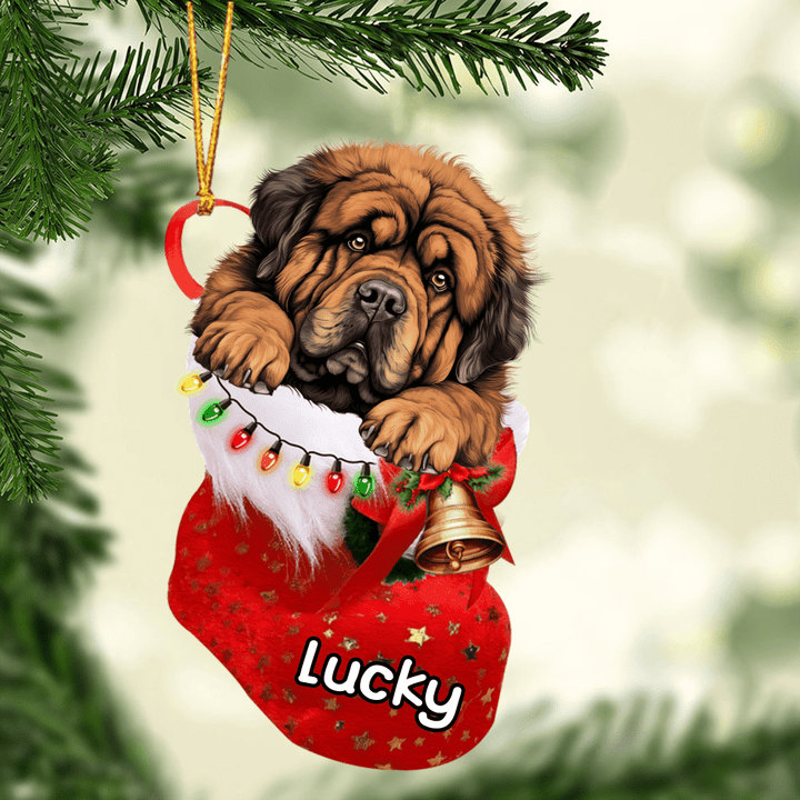 Customized Tibetan Mastiff Dog In Christmas Stocking Acrylic Ornament, Christmas Gifts Ornament for Dog Lover