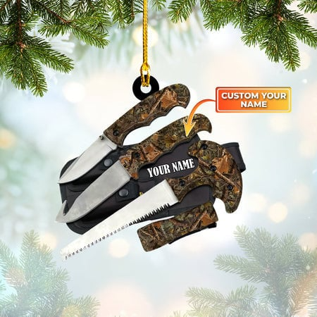 Custom Hunting Acrylic Christmas Ornament, Personalized Field Dressing Kit Hunting Knife Set Acrylic Ornament For Hunting Lover