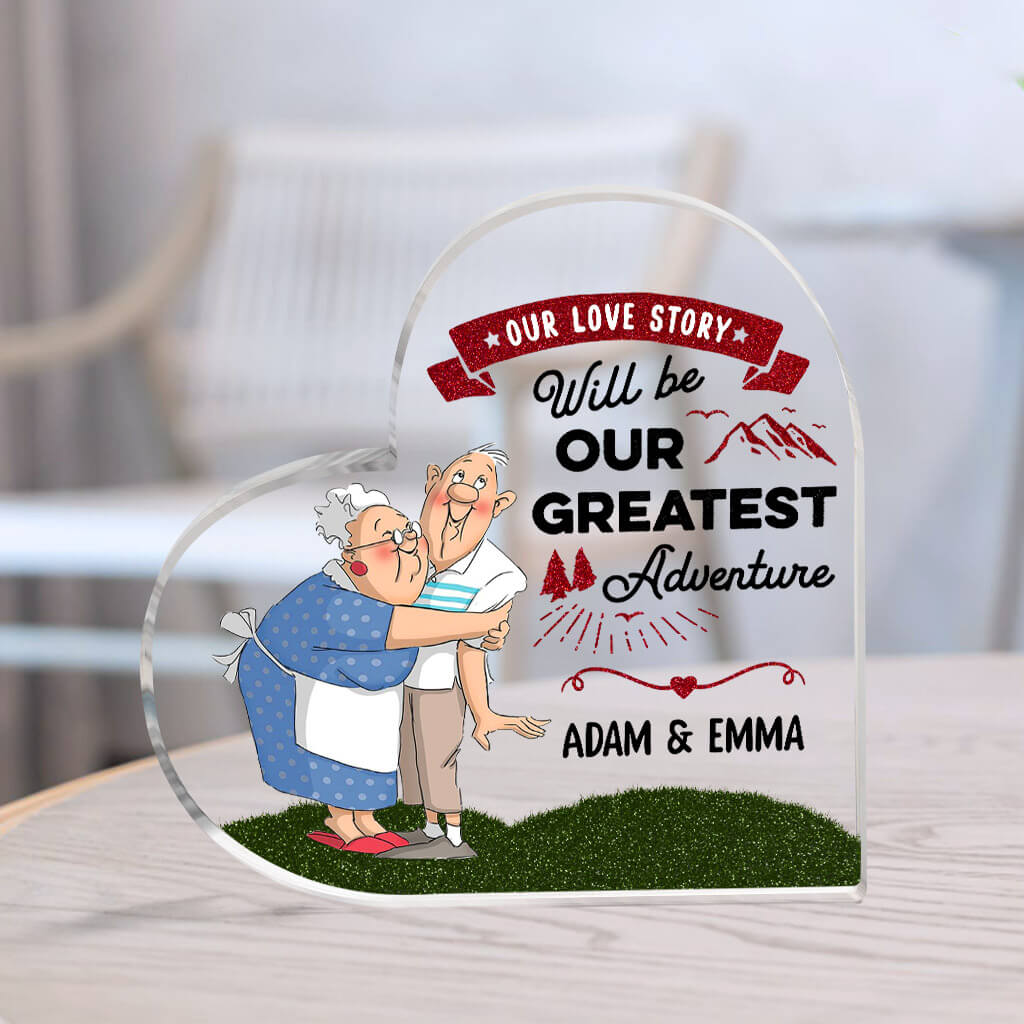 Personalized Couple Heart Acrylic Plaque, Customized Our Love Story Will Be Our Greatest Adventure Acrylic Plaque, Best Plaque For Couple