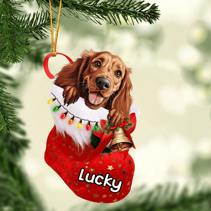 Customized Irish Setter In Christmas Stocking Acrylic Ornament, Christmas Gifts Ornament for Dog Lover