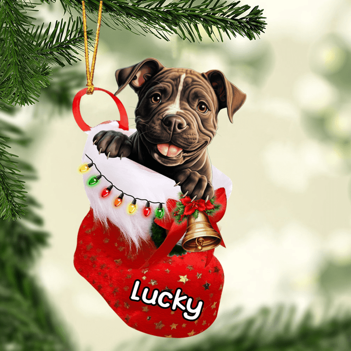 Customized Staffordshire Bull Terrier Dog In Christmas Stocking Acrylic Ornament, Christmas Gifts Ornament for Dog Lover