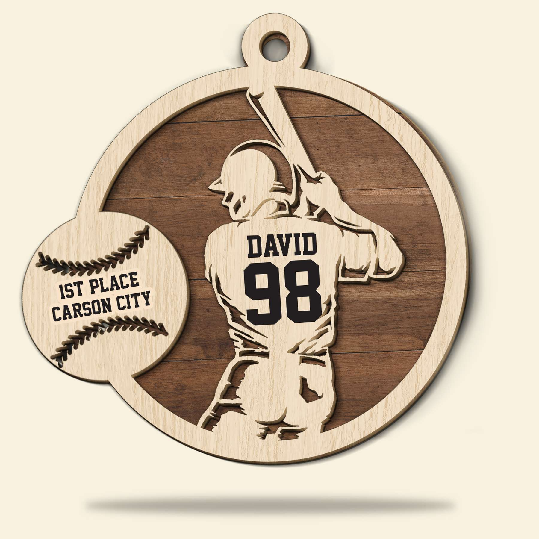 Personalized Baseball Player Double Layered Wood Ornament, Custom Christmas Ornament Gift For Son, Grandson