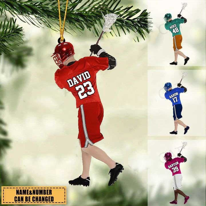 Personalized Lacrosse Man Players Acrylic Ornament, Custom Christmas Ornament Gifts For Lacrosse Player