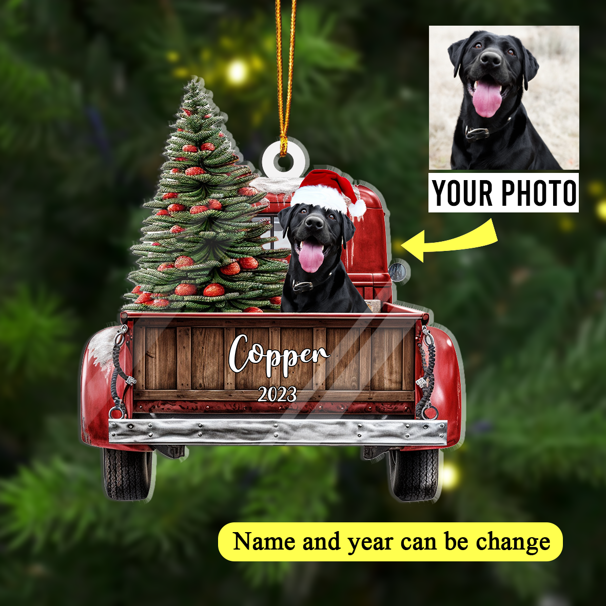 Personalized Dog Christmas Truck And Santa Acrylic Ornaments, Custom Christmas Ornament Gift For Dog Mom Dad