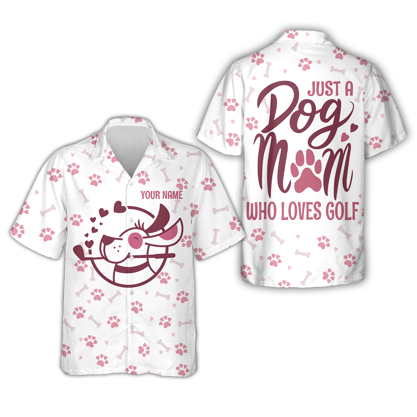 White And Pink Golf Dog Hawaiian Shirt, Just A Dog Mom Who Loves Golf Short Sleeve Shirt, Golf Gift For Dog Lovers