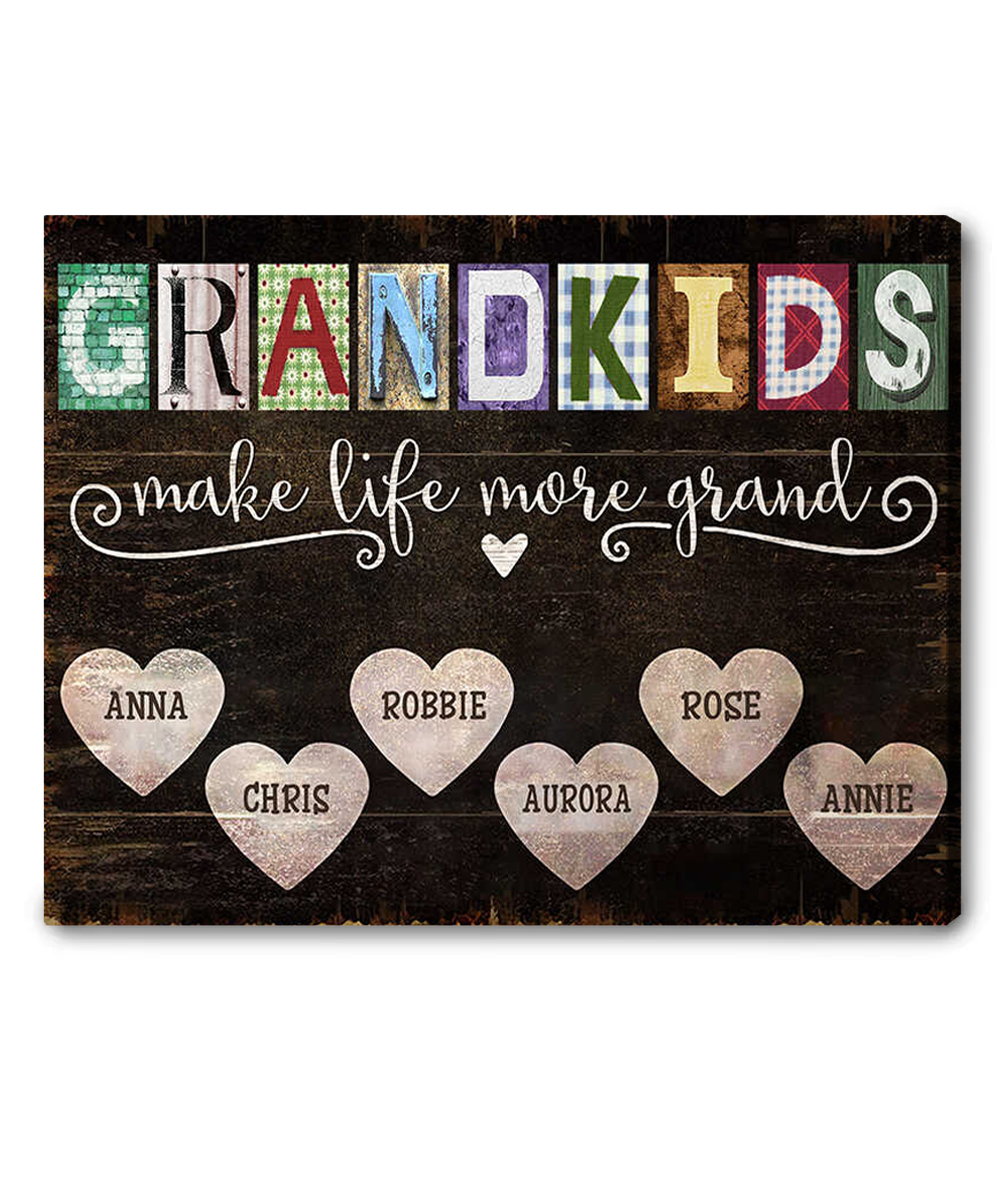 Unique Gift Idea For Grandma With Grandkid's Name, Personalized Canvas Gift for Birthday, Thanksgiving, Christmas