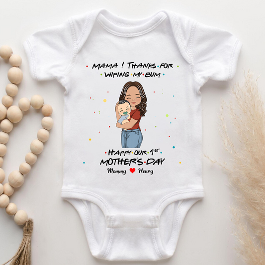 Personalized 1st Mother's Day Thank Mommy For Wiping My Bum Baby Onesie Gift For Mom, Baby Newborn - HN30