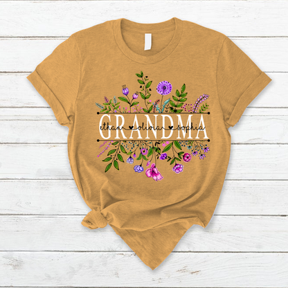 Personalized Mother's Day T-shirt, Custom Mom Nickname And Kid Name T-shirt, Wildflowers Grandma And Grandkids Watercolor Custom T-shirt