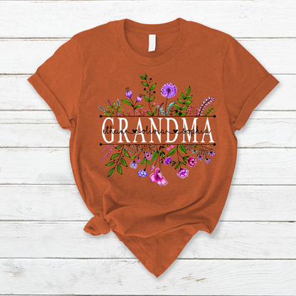 Personalized Mother's Day T-shirt, Custom Mom Nickname And Kid Name T-shirt, Wildflowers Grandma And Grandkids Watercolor Custom T-shirt