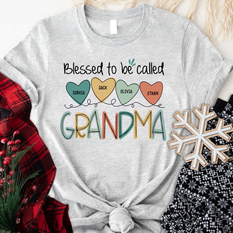 Personalized Mother's Day T-shirt, Custom Mom Nickname And Kid Name T-shirt, Blessed To Be Called Grandma And Kids Custom T-Shirt