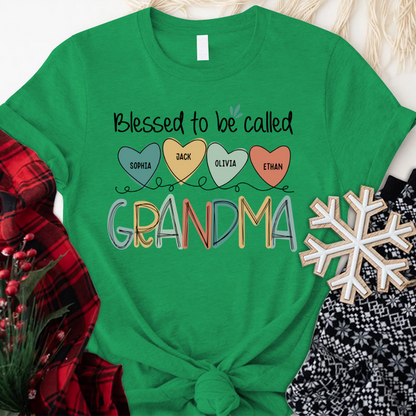 Personalized Mother's Day T-shirt, Custom Mom Nickname And Kid Name T-shirt, Blessed To Be Called Grandma And Kids Custom T-Shirt