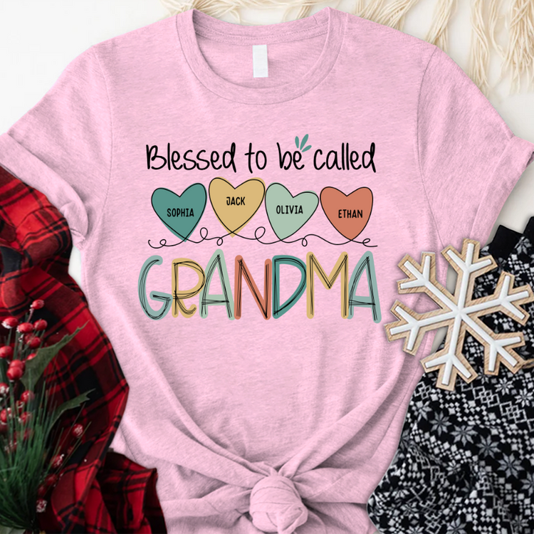 Personalized Mother's Day T-shirt, Custom Mom Nickname And Kid Name T-shirt, Blessed To Be Called Grandma And Kids Custom T-Shirt
