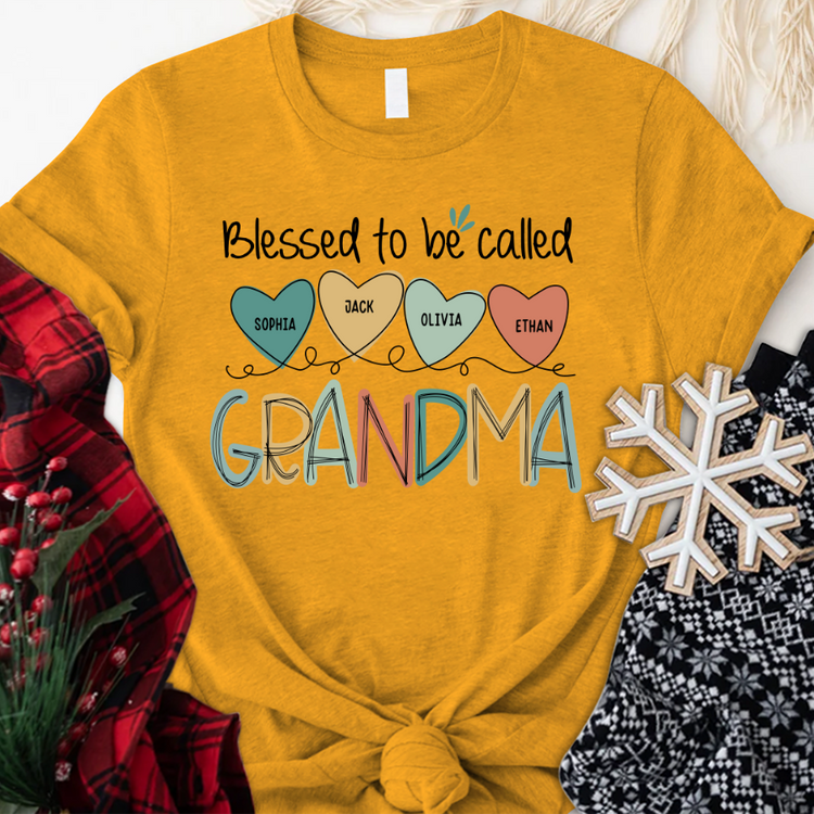 Personalized Mother's Day T-shirt, Custom Mom Nickname And Kid Name T-shirt, Blessed To Be Called Grandma And Kids Custom T-Shirt