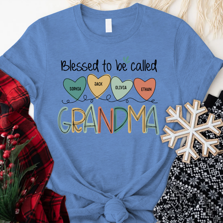 Personalized Mother's Day T-shirt, Custom Mom Nickname And Kid Name T-shirt, Blessed To Be Called Grandma And Kids Custom T-Shirt