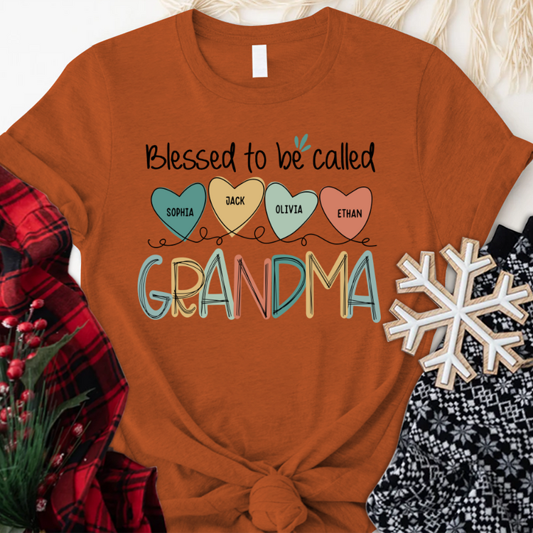 Personalized Mother's Day T-shirt, Custom Mom Nickname And Kid Name T-shirt, Blessed To Be Called Grandma And Kids Custom T-Shirt