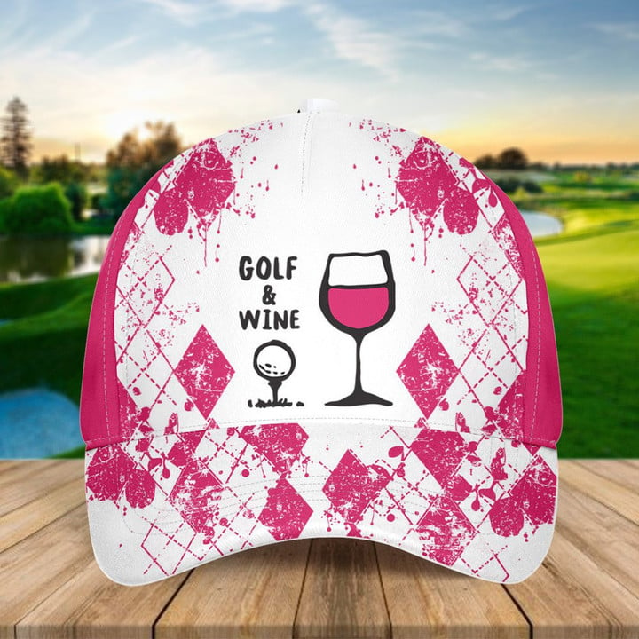 Argyle Pattern Golf Cap For Women, Golf Lover Gifts, Golf And Wine Sun Hats Unique Gifts For Her, Golfer, Him, Friend