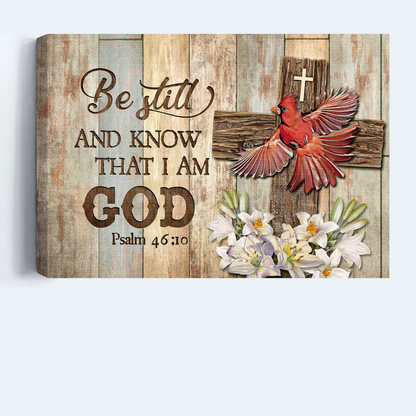 God Landscape Canvas, Christian Wall Art - Psalm 46:1 God Red Cardinal Canvas, Wooden cross, Lily flower Landscape Canvas - Wall Decor Framed