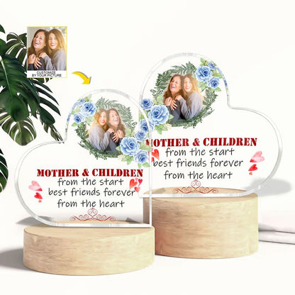 Mother Children Custom Photo Mother's Day, Floral Heart Personalized Heart Shaped Acrylic Plaque Home Decor - Custom Name Gifts For Mom, Nana, Mama