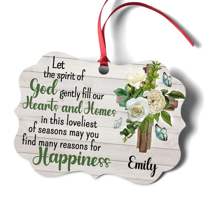 Jesus Aluminum Ornament - Personalized God, Flower, Cross Aluminium Ornament - Custom Gift For Christian Couple, Spouse, Lover - Let The Spirit Of God Gently Fill Our Hearts And Homes