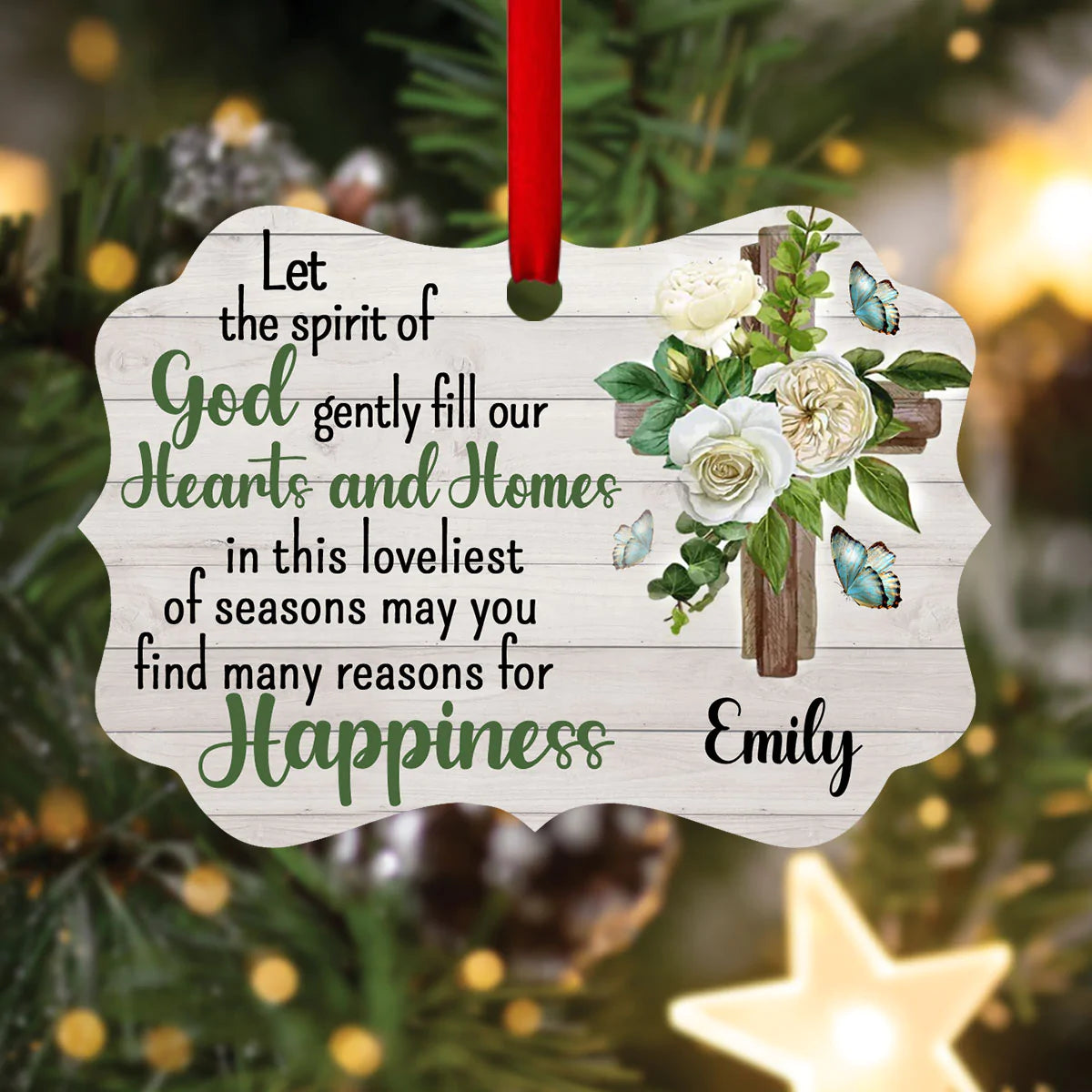 Jesus Aluminum Ornament - Personalized God, Flower, Cross Aluminium Ornament - Custom Gift For Christian Couple, Spouse, Lover - Let The Spirit Of God Gently Fill Our Hearts And Homes