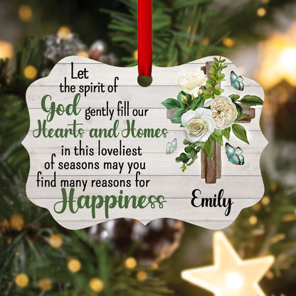 Jesus Aluminum Ornament - Personalized God, Flower, Cross Aluminium Ornament - Custom Gift For Christian Couple, Spouse, Lover - Let The Spirit Of God Gently Fill Our Hearts And Homes