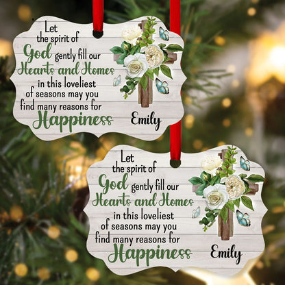 Jesus Aluminum Ornament - Personalized God, Flower, Cross Aluminium Ornament - Custom Gift For Christian Couple, Spouse, Lover - Let The Spirit Of God Gently Fill Our Hearts And Homes