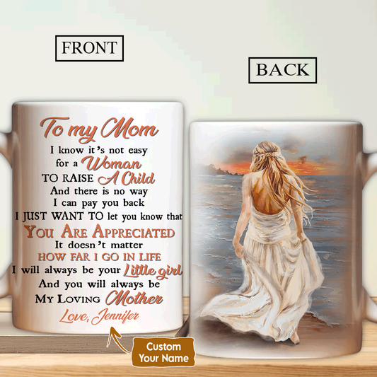 Gift For Mom Personalized Mug - Daughter to mom, Beautiful lady, Walking beach Mug - Custom Gift For Mother's Day - My loving mother, I love you Mug