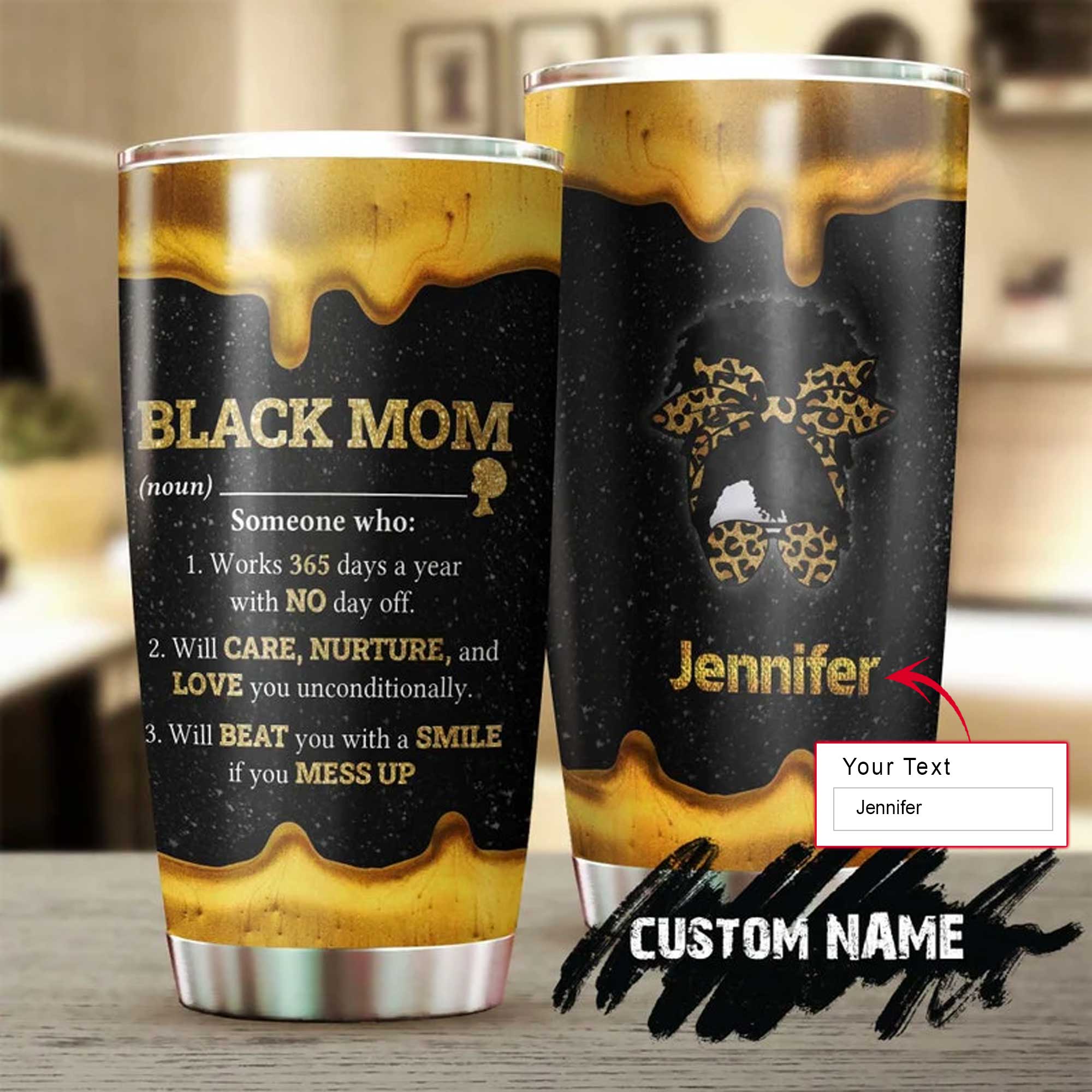Personalized Mother's Day Gift Tumbler - Custom Gift For Mother's Day, Presents For Mom-Black Mom Definition Work 365 Days Without Any Day Off Tumbler